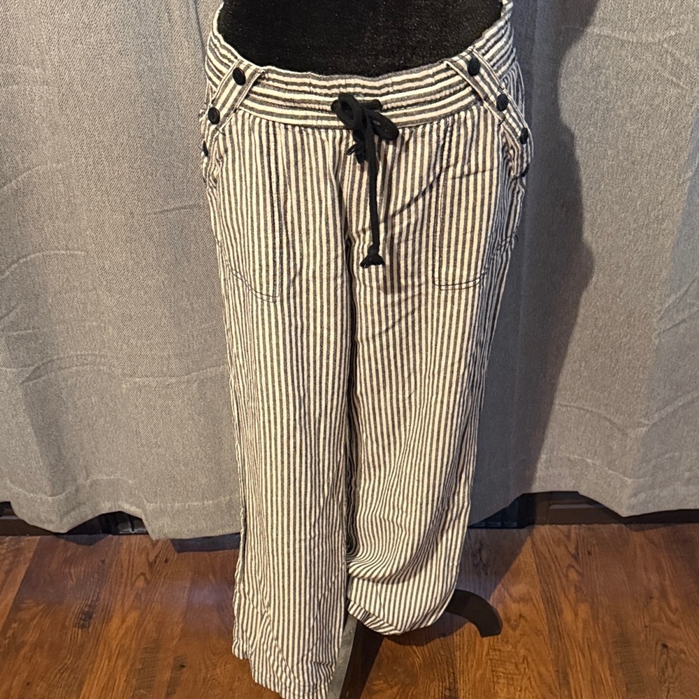 Striped Wide-Leg Pants with Drawstring